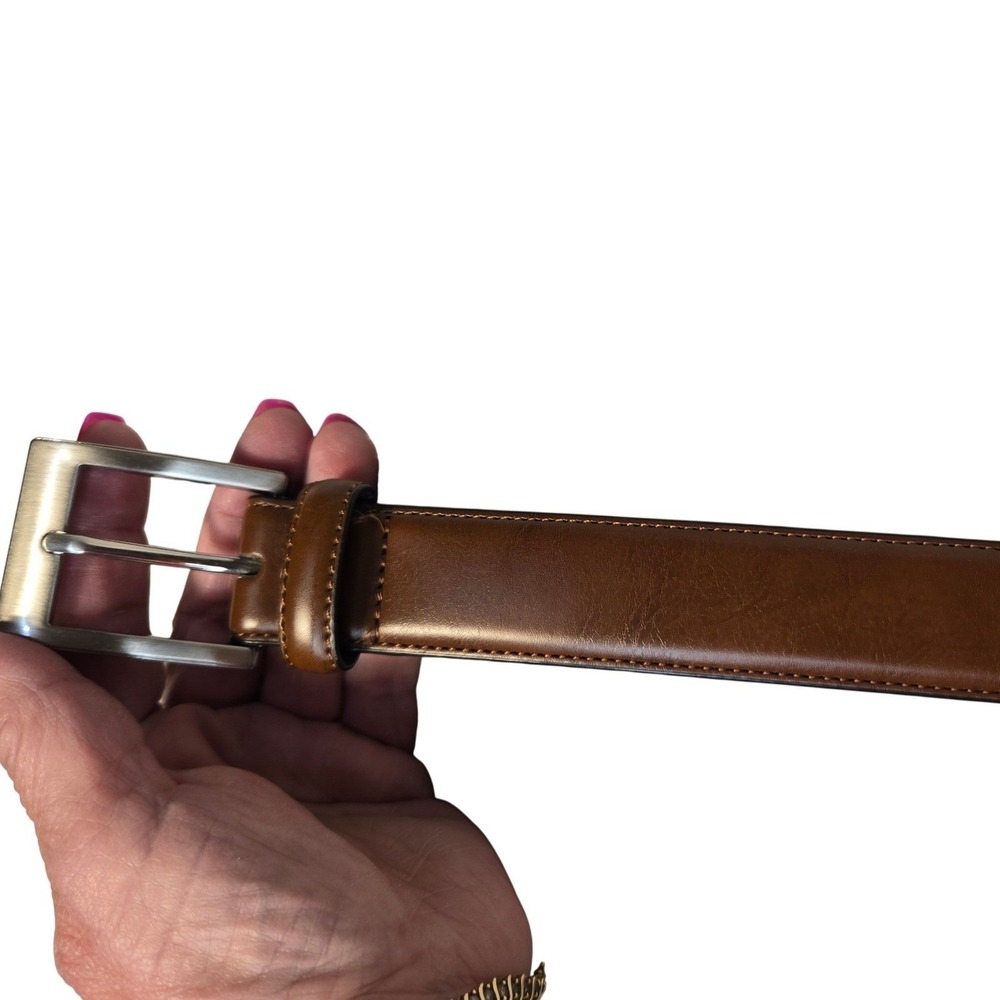 Mens Tan‎ Leather Dress Belt Silver Buckle Size 46/48 17CB01X011